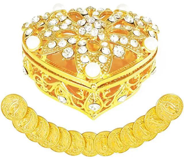 Main image of Wedding Arras Coins Set, Arras Para Boda Catolica | Arras for Wedding Ceremony, Gold Rhinestone Heart Box with 13 Virgen of Guadalupe Coins, Wedding Accessories for Ceremony