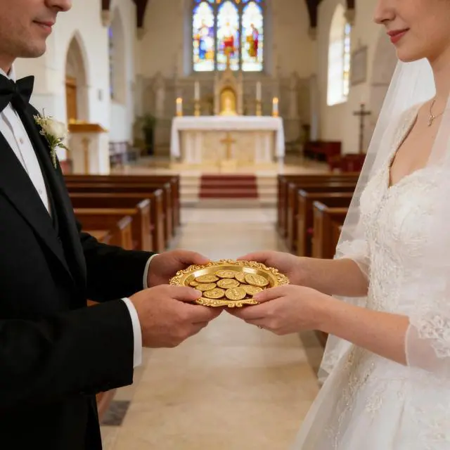 Alt view image 6 of 7 - Wedding Arras Coins Set, Arras Para Boda Catolica | Arras for Wedding Ceremony, Gold Rhinestone Heart Box with 13 Virgen of Guadalupe Coins, Wedding Accessories for Ceremony
