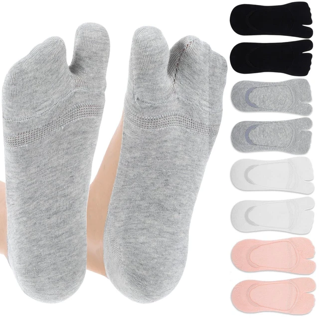 Main image of 4 Pairs Flip Flop Socks, 4 Colors Tabi Socks, Low Cut Flop Sock, Japanese Toes Separated Sock for Flip-Flop and Geta, Non Slip No Show Stocking for Women and Men (Black, White, Gray, Flesh-Pink)