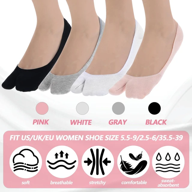 Alt view image 4 of 7 - 4 Pairs Flip Flop Socks, 4 Colors Tabi Socks, Low Cut Flop Sock, Japanese Toes Separated Sock for Flip-Flop and Geta, Non Slip No Show Stocking for Women and Men (Black, White, Gray, Flesh-Pink)