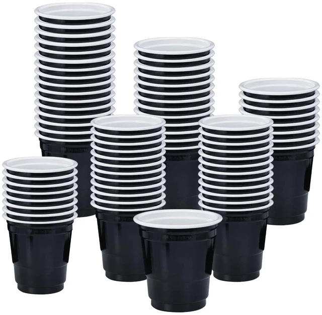 Main image of 100 Pack 2 Oz Plastic Shot Cups Disposable Shot Glasses Black Shot Cups for Party Wedding Wine Beer Shooting Games Mini Shot Cups