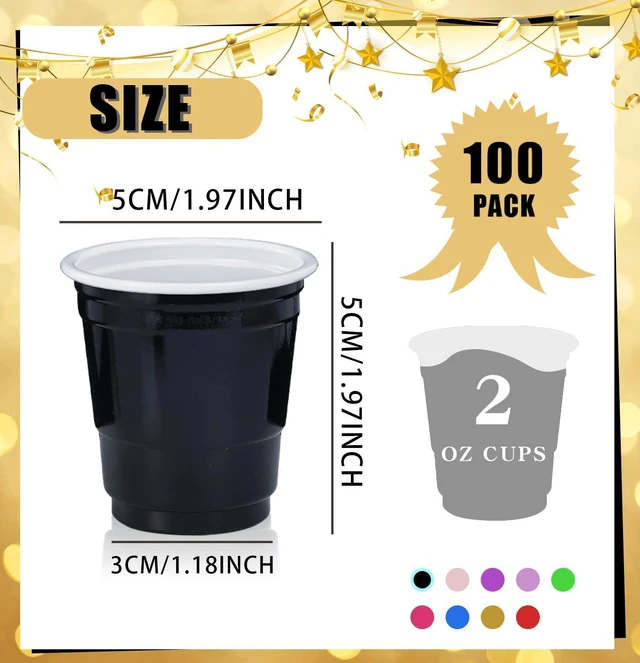 Alt view image 2 of 7 - 100 Pack 2 Oz Plastic Shot Cups Disposable Shot Glasses Black Shot Cups for Party Wedding Wine Beer Shooting Games Mini Shot Cups