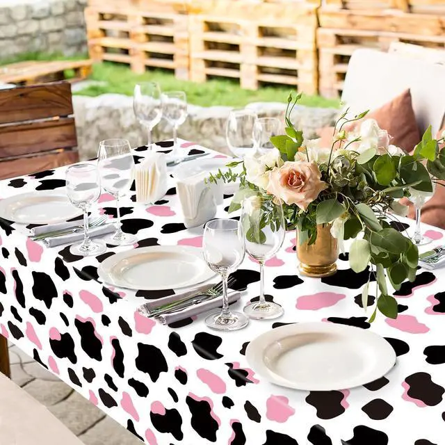 Alt view image 4 of 7 - 3 Pack Pink Cow Print Tablecloth - Cow Birthday Party Table Cloth Cow Print Table Cover for Disco Pink Cowgirl Birthday Decorations Supplies, 108 x 54 Inch