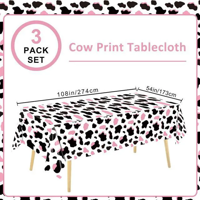 Alt view image 2 of 7 - 3 Pack Pink Cow Print Tablecloth - Cow Birthday Party Table Cloth Cow Print Table Cover for Disco Pink Cowgirl Birthday Decorations Supplies, 108 x 54 Inch