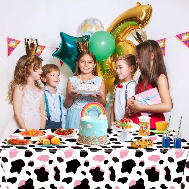 Alt view image 6 of 7 - 3 Pack Pink Cow Print Tablecloth - Cow Birthday Party Table Cloth Cow Print Table Cover for Disco Pink Cowgirl Birthday Decorations Supplies, 108 x 54 Inch