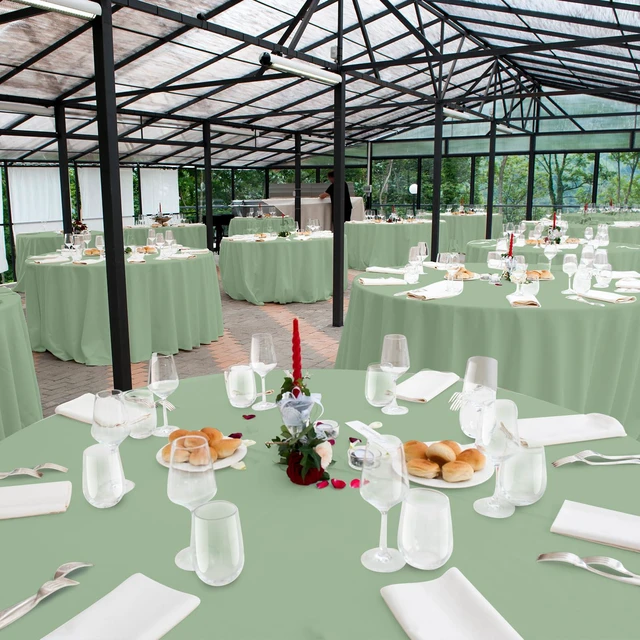 Alt view image 7 of 7 - 1Pcs Sage Green Plastic Tablecloths Round Light Green Tablecloth Waterproof Disposable Round Sage Table Cover for Birthday Bridal Wedding Baby Shower Party Decorations,84Inch