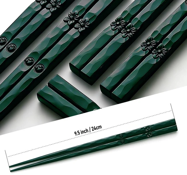 Alt view image 2 of 6 - 5 Pairs Fiberglass Chopsticks, Dishwasher Safe | Reusable Chopsticks, Non Slip Japanese Style Chop Sticks, 9.5 Inch - Green