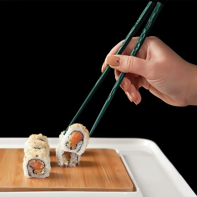 Alt view image 6 of 6 - 5 Pairs Fiberglass Chopsticks, Dishwasher Safe | Reusable Chopsticks, Non Slip Japanese Style Chop Sticks, 9.5 Inch - Green