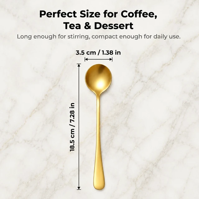 Alt view image 2 of 7 - Gold Espresso Spoons Set of 8, Long Handle Coffee Spoons for Coffee Bar | Stainless Steel Dessert Spoons, Gold Tea Spoons for Ice Cream, Yogurt, Demitasse | Mirror Polished Round Bowl Design
