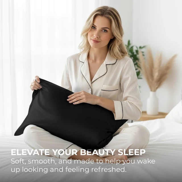 Alt view image 2 of 7 - Satin Pillowcase 2 Pack - Queen Size (20"x30", Black) - Silky Pillow Cases for Hair and Skin - Satin Pillow Covers with Envelope Closure - Extra Soft Premium Microfiber