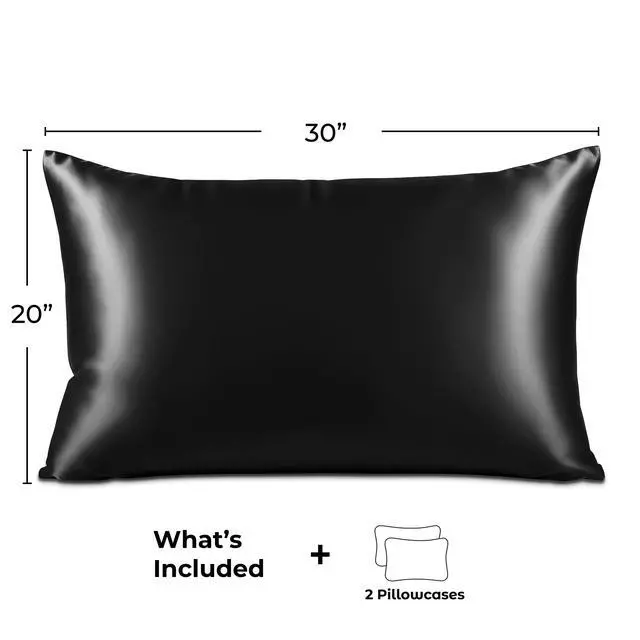 Alt view image 3 of 7 - Satin Pillowcase 2 Pack - Queen Size (20"x30", Black) - Silky Pillow Cases for Hair and Skin - Satin Pillow Covers with Envelope Closure - Extra Soft Premium Microfiber
