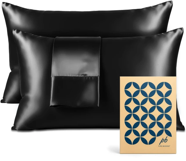 Main image of Satin Pillowcase 2 Pack - Queen Size (20"x30", Black) - Silky Pillow Cases for Hair and Skin - Satin Pillow Covers with Envelope Closure - Extra Soft Premium Microfiber