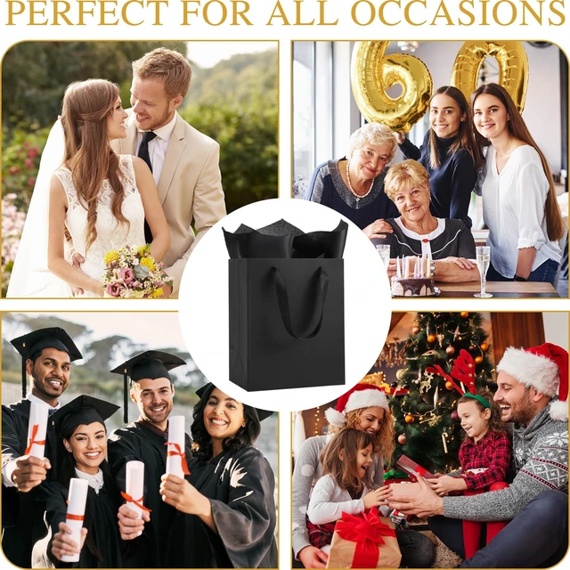Alt view image 5 of 6 - Black Small Gift Bags with Handles & Tissue Paper (8x10x5, 4 PCS) | 4 Gift Bags with 4 Tissue Paper, Idea for Men Women Birthday Party Wedding Anniversaries Business, Matte Cardboard Bags