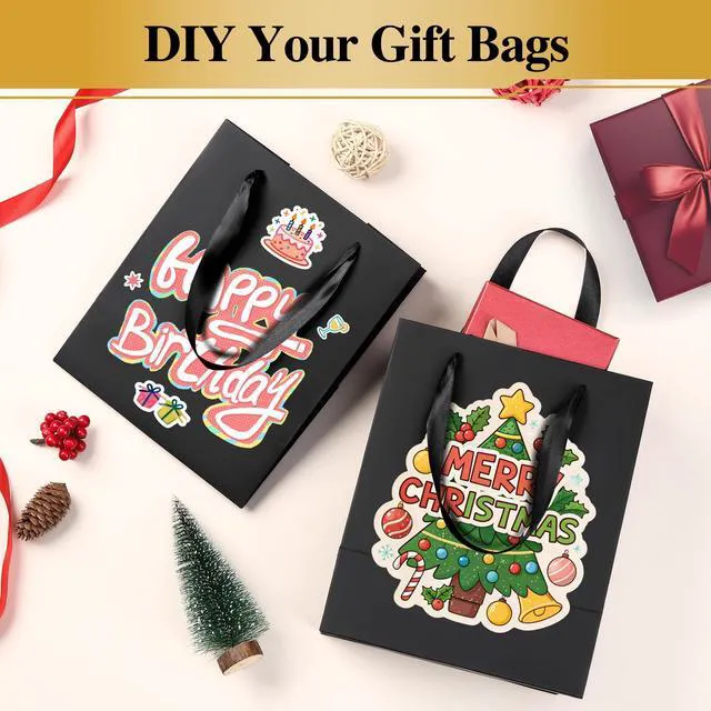 Alt view image 6 of 6 - Black Small Gift Bags with Handles & Tissue Paper (8x10x5, 4 PCS) | 4 Gift Bags with 4 Tissue Paper, Idea for Men Women Birthday Party Wedding Anniversaries Business, Matte Cardboard Bags