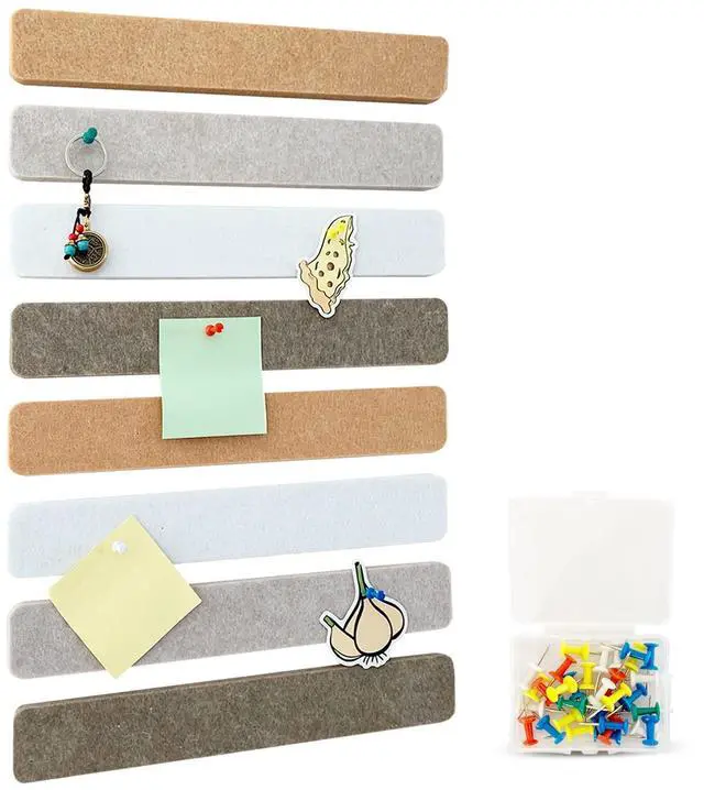 Main image of 8 Packs Felt Pin Board Bar Strips Bulletin BoardNotice Board Self Adhesive Cork Board with 35 Push Pinsfor Office Home Classroom Wall Decoration Paste Notes, PhotosSchedules