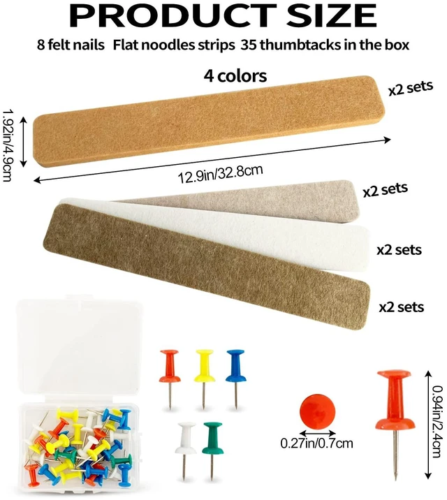 Alt view image 2 of 7 - 8 Packs Felt Pin Board Bar Strips Bulletin BoardNotice Board Self Adhesive Cork Board with 35 Push Pinsfor Office Home Classroom Wall Decoration Paste Notes, PhotosSchedules