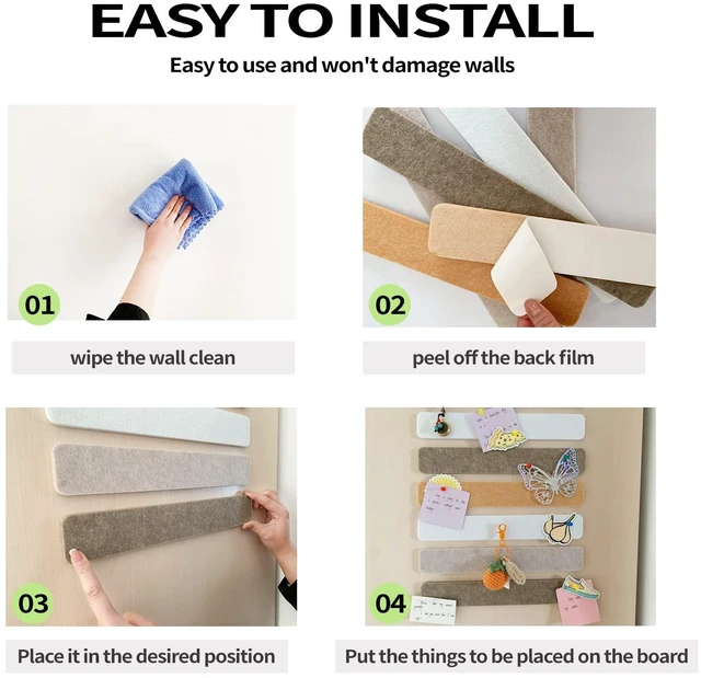 Alt view image 5 of 7 - 8 Packs Felt Pin Board Bar Strips Bulletin BoardNotice Board Self Adhesive Cork Board with 35 Push Pinsfor Office Home Classroom Wall Decoration Paste Notes, PhotosSchedules
