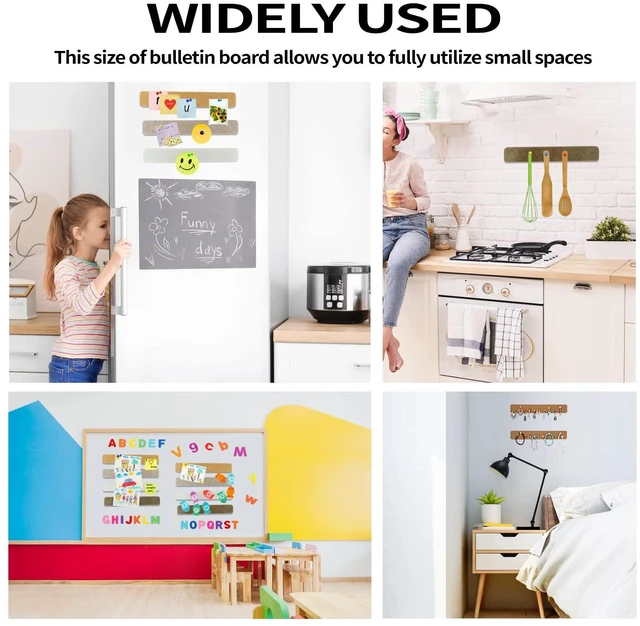 Alt view image 7 of 7 - 8 Packs Felt Pin Board Bar Strips Bulletin BoardNotice Board Self Adhesive Cork Board with 35 Push Pinsfor Office Home Classroom Wall Decoration Paste Notes, PhotosSchedules