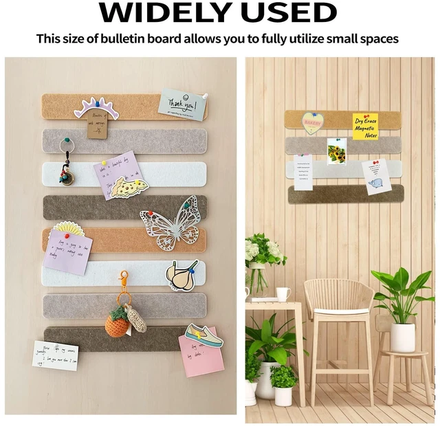 Alt view image 6 of 7 - 8 Packs Felt Pin Board Bar Strips Bulletin BoardNotice Board Self Adhesive Cork Board with 35 Push Pinsfor Office Home Classroom Wall Decoration Paste Notes, PhotosSchedules