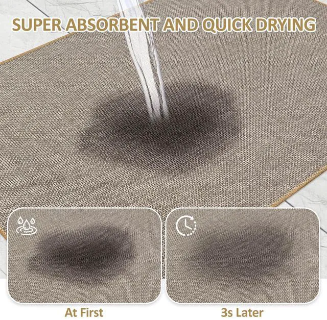 Alt view image 4 of 7 - Bathroom Rug Non Slip Bath Mat 24" x 16", Khaki | Ultra Thin, Quick Drying, Absorbent, Washable, Low-Profile, Crack-Resistant Edges, Comfortable Underfoot