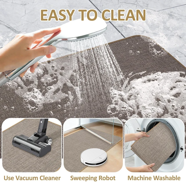 Alt view image 6 of 7 - Bathroom Rug Non Slip Bath Mat 24" x 16", Khaki | Ultra Thin, Quick Drying, Absorbent, Washable, Low-Profile, Crack-Resistant Edges, Comfortable Underfoot