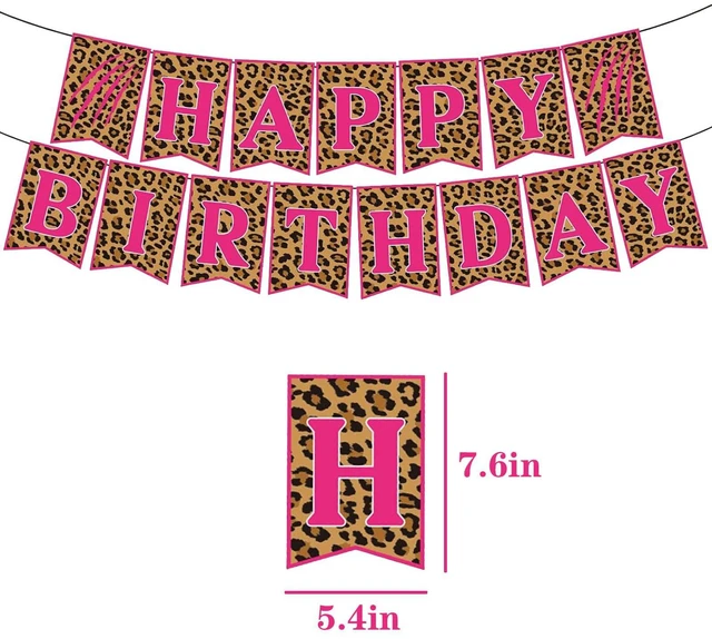 Alt view image 2 of 5 - Cheetah Happy Birthday Banner Leopard Print Birthday Supplies Baby Shower Jungle Safari Girls Pink Birthday Party Decorations