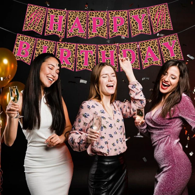 Alt view image 3 of 5 - Cheetah Happy Birthday Banner Leopard Print Birthday Supplies Baby Shower Jungle Safari Girls Pink Birthday Party Decorations