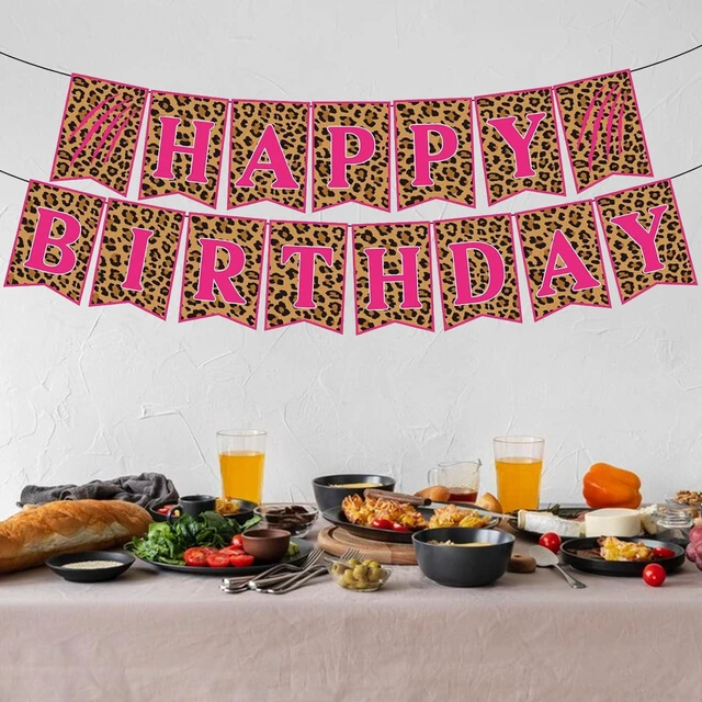 Alt view image 5 of 5 - Cheetah Happy Birthday Banner Leopard Print Birthday Supplies Baby Shower Jungle Safari Girls Pink Birthday Party Decorations