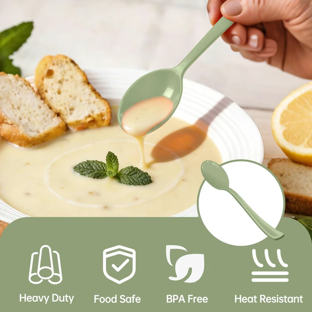 Alt view image 2 of 7 - Sage Green Plastic Spoons Disposable, 50 Count - 6.8 Inch Heavy Duty Disposable Cutlery Utensils BPA-Free Solid for Party, Picnic, Catering, Daily Use & More (Sage Green)
