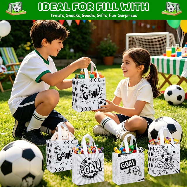 Alt view image 4 of 7 - 12 Pack Soccer Goodie Bags with Handles - Reusable Non-Woven Soccer Snack Bags for Team, Football Gift Bag for Sports Birthday Party, Soccers Treat Bag & Party Favors - 4 Unique Designs