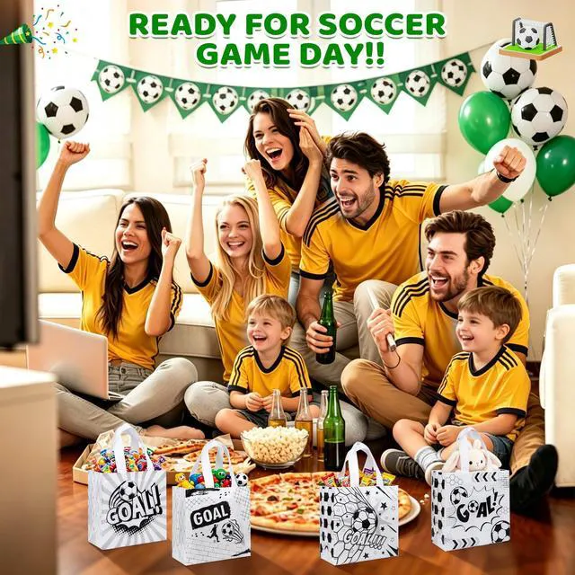 Alt view image 6 of 7 - 12 Pack Soccer Goodie Bags with Handles - Reusable Non-Woven Soccer Snack Bags for Team, Football Gift Bag for Sports Birthday Party, Soccers Treat Bag & Party Favors - 4 Unique Designs