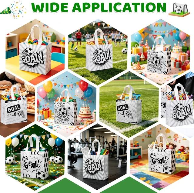 Alt view image 7 of 7 - 12 Pack Soccer Goodie Bags with Handles - Reusable Non-Woven Soccer Snack Bags for Team, Football Gift Bag for Sports Birthday Party, Soccers Treat Bag & Party Favors - 4 Unique Designs