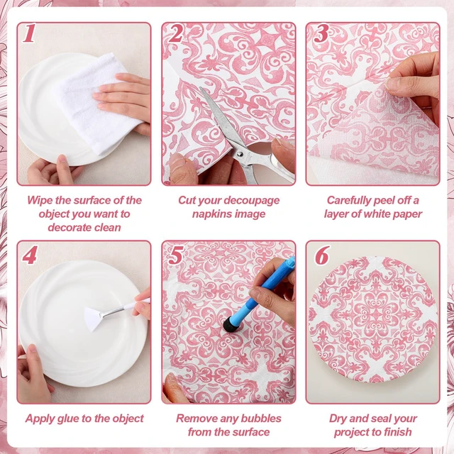 Alt view image 4 of 7 - 16 Pcs 8 Styles Decoupage Napkins, Pink and White Floral Paper Napkins Chinoiserie Decorative Cocktail Napkin Pretty Printed Cocktail Paper for DIY Crafting Furniture Decor Birthday Party Baby Shower