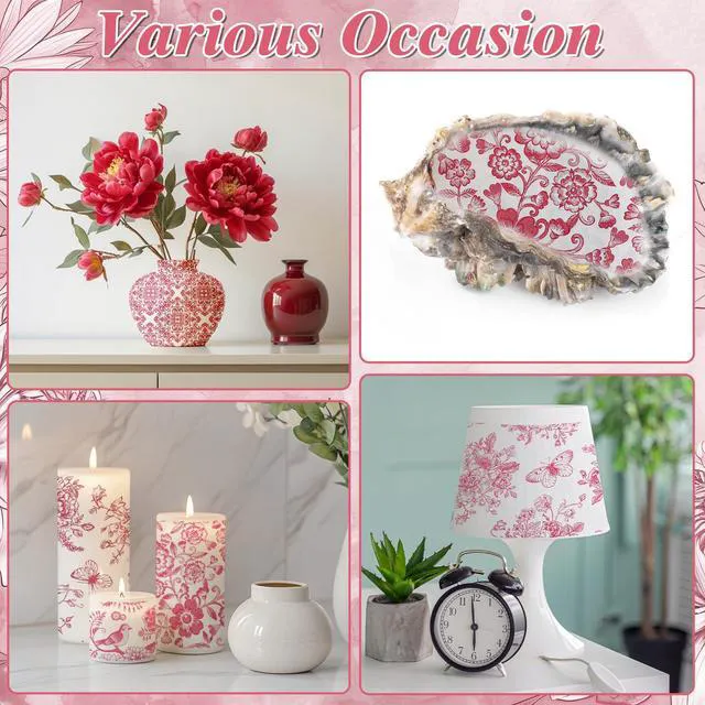 Alt view image 5 of 7 - 16 Pcs 8 Styles Decoupage Napkins, Pink and White Floral Paper Napkins Chinoiserie Decorative Cocktail Napkin Pretty Printed Cocktail Paper for DIY Crafting Furniture Decor Birthday Party Baby Shower