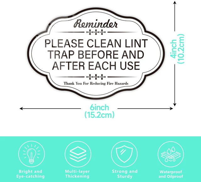 Alt view image 2 of 7 - Clean Lint Trap Reminder Sign, Self-adhesive Waterproof and Anti-fading Clean Lint Trap Before and After Each Cycle sticker for Dryer, Essentials for Hosts and Guests Bathroom Sign(White)