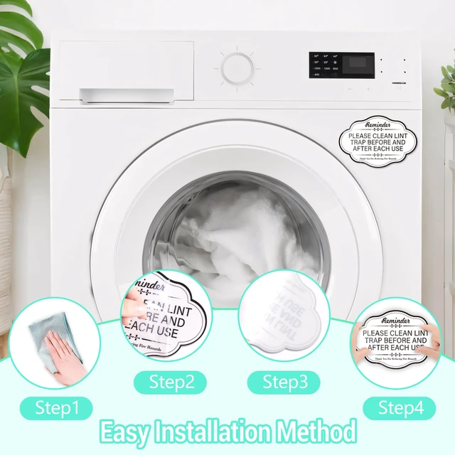 Alt view image 4 of 7 - Clean Lint Trap Reminder Sign, Self-adhesive Waterproof and Anti-fading Clean Lint Trap Before and After Each Cycle sticker for Dryer, Essentials for Hosts and Guests Bathroom Sign(White)