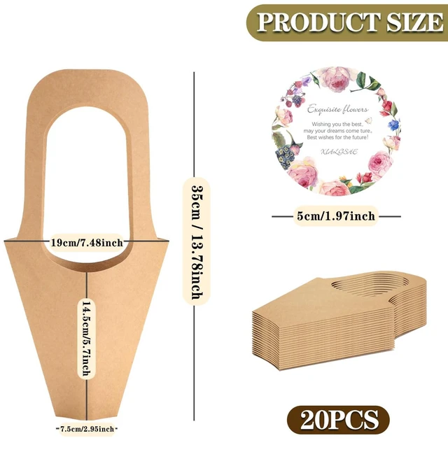 Alt view image 2 of 7 - 20 Pcs kraft paper flowers gift bags bouquets bags cones flower bouquet bags with handle to make bouquets for wedding,paper wedding birthday gift bag valentines day gift bag