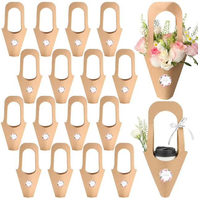 Main image of 20 Pcs kraft paper flowers gift bags bouquets bags cones flower bouquet bags with handle to make bouquets for wedding,paper wedding birthday gift bag valentines day gift bag