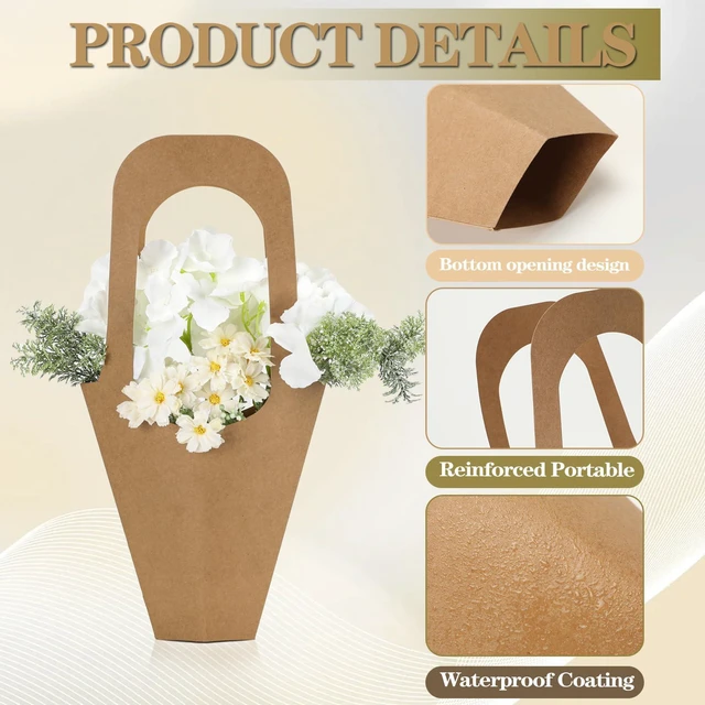 Alt view image 3 of 7 - 20 Pcs kraft paper flowers gift bags bouquets bags cones flower bouquet bags with handle to make bouquets for wedding,paper wedding birthday gift bag valentines day gift bag