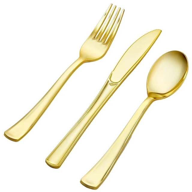 Main image of 50 Pack Gold Plastic Silverware - Gold Utensils Set Disposable - 26 Forks, 12 Spoons, 12 Knives - BPA Free Disposable Utensils - Heavy Duty Cutlery For All Occasions