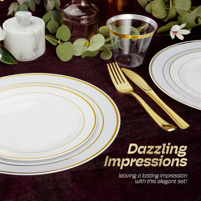 Alt view image 3 of 7 - 50 Pack Gold Plastic Silverware - Gold Utensils Set Disposable - 26 Forks, 12 Spoons, 12 Knives - BPA Free Disposable Utensils - Heavy Duty Cutlery For All Occasions