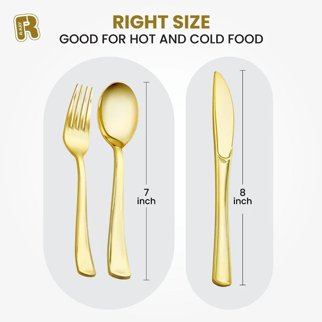 Alt view image 7 of 7 - 50 Pack Gold Plastic Silverware - Gold Utensils Set Disposable - 26 Forks, 12 Spoons, 12 Knives - BPA Free Disposable Utensils - Heavy Duty Cutlery For All Occasions