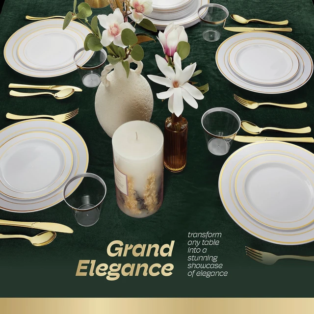 Alt view image 5 of 7 - 50 Pack Gold Plastic Silverware - Gold Utensils Set Disposable - 26 Forks, 12 Spoons, 12 Knives - BPA Free Disposable Utensils - Heavy Duty Cutlery For All Occasions