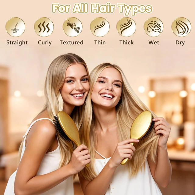Alt view image 2 of 3 - Girls Detangling Brush, Wet & Dry Tangle-Free Hair Brush for Women & Kids, Soft and Flexible Bristles for Straight, Curly and Thick Hair (Gold)