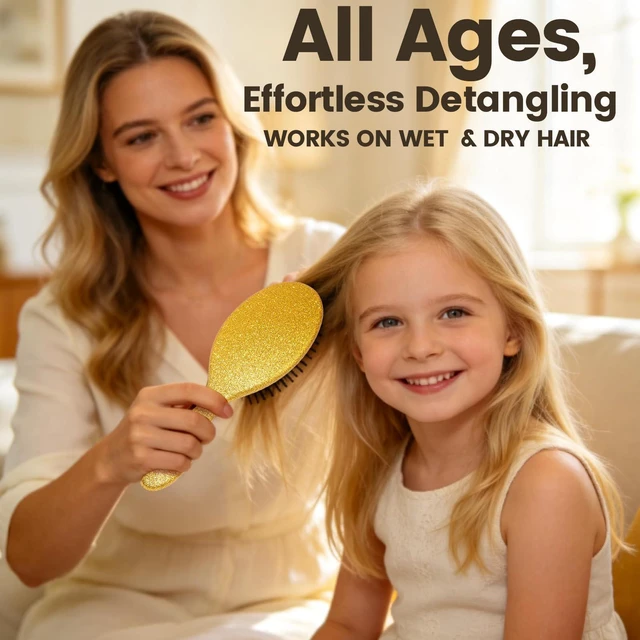 Alt view image 3 of 3 - Girls Detangling Brush, Wet & Dry Tangle-Free Hair Brush for Women & Kids, Soft and Flexible Bristles for Straight, Curly and Thick Hair (Gold)
