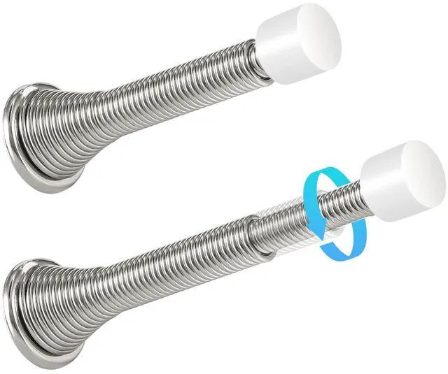 Main image of 2 Pack Telescoping Spring Door Stoppers, Extended from 3-1/8 to 4-1/4 inches Wall Mount Extra Long Door Stops- Flexible Spring Doorstops Wall Protector (Satin Nickel)
