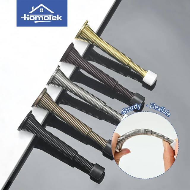 Alt view image 2 of 6 - 2 Pack Telescoping Spring Door Stoppers, Extended from 3-1/8 to 4-1/4 inches Wall Mount Extra Long Door Stops- Flexible Spring Doorstops Wall Protector (Satin Nickel)