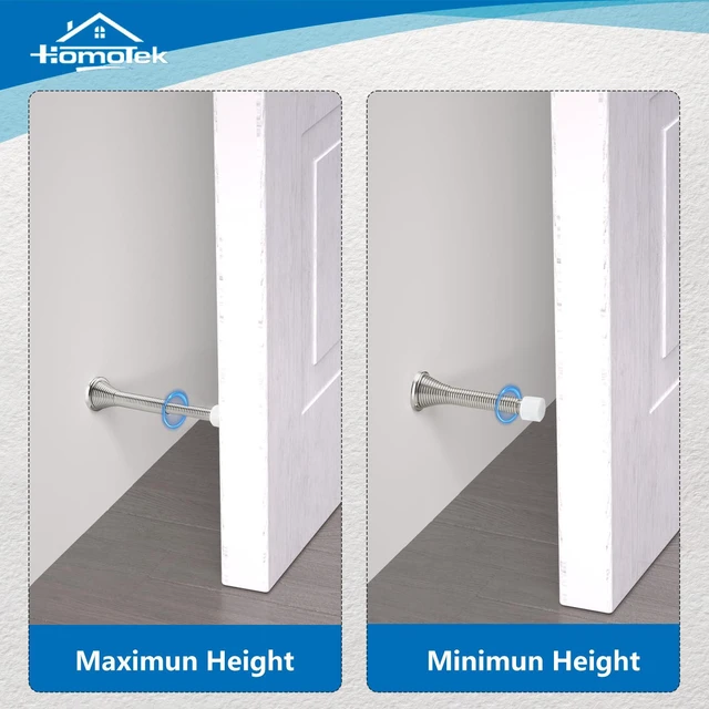 Alt view image 5 of 6 - 2 Pack Telescoping Spring Door Stoppers, Extended from 3-1/8 to 4-1/4 inches Wall Mount Extra Long Door Stops- Flexible Spring Doorstops Wall Protector (Satin Nickel)