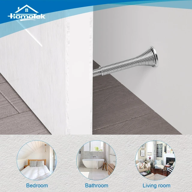 Alt view image 6 of 6 - 2 Pack Telescoping Spring Door Stoppers, Extended from 3-1/8 to 4-1/4 inches Wall Mount Extra Long Door Stops- Flexible Spring Doorstops Wall Protector (Satin Nickel)