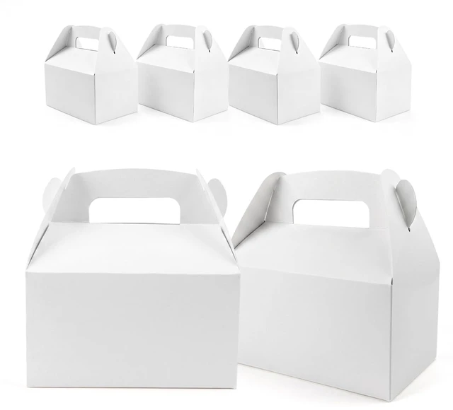 Main image of 12 PCS White Party Favor Boxes with Handle, White Gable Boxes | 6.3 x 3.5 x 3.5 Inch, Goodie Gable Boxes for Bakery, Cookies, Treats, Candies, Birthday, Wedding and Events